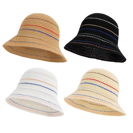 Fisherman Hat Colorful Striped Pattern Short Brim Sun Protection Hat Hollow Breathable Outdoor Activities Travel Beach Sun Hat