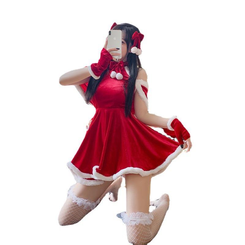 New Christmas clothing Christmas suit cute sweet sexy nightgown golden velvet skirt Halloween performance clothes