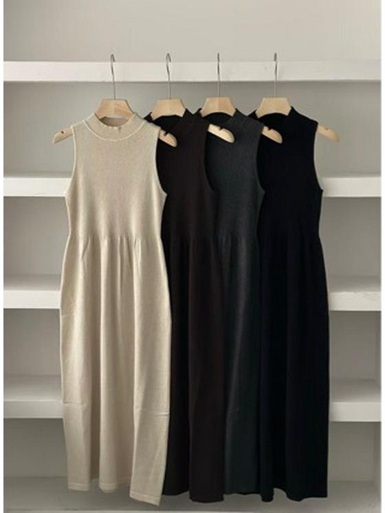 

Rongtai Elegant French Sleeveless Knit Dress for Women - Autumn/Winter 2025 High-Neck, High-Waist Layer Dress One Size кавовий