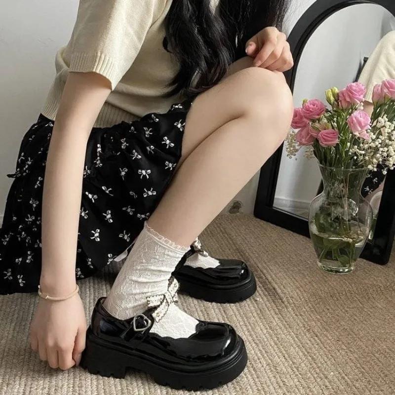 Fashion Chunky Heels Ladies Pumps Round Toe With Bow Japanese Style Lolita Women's Shoes Comfortable and Elegant Fashion Young Spring 39