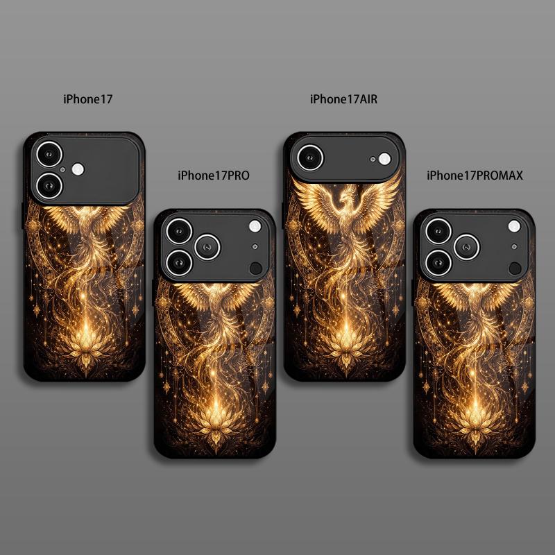 Gold Phoenix Pattern 2D Phone Case for iPhone 17 16 15 14 13 12 11 X XR XS Max Pro 8 plus - Glass Protective Cover