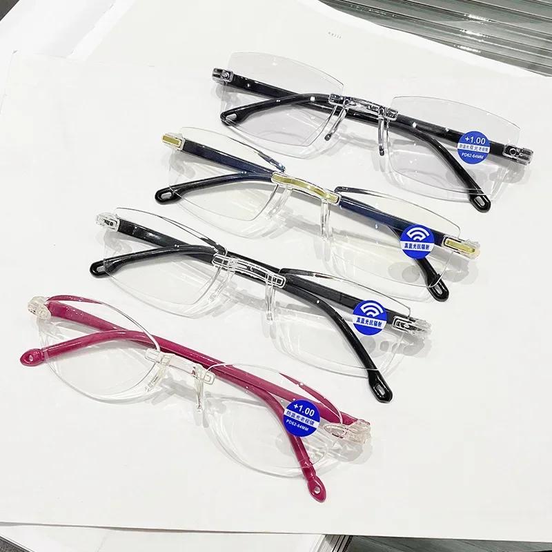 Bifocal Retro Reading Glasses for Men Women Rimless Computer Eyesglasses Anti-blue Light Plano Eyewear 0 ~ +4.0