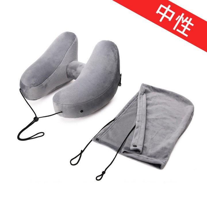 Custom Inflatable Hooded U-shaped Neck Pillow for Travel and Napping.