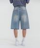 Jinmania Side Pintuck Wide Knee-Length Half Denim Pants Unisex (Light Wash)