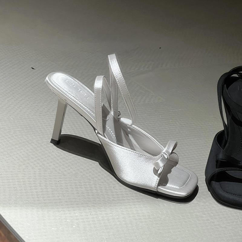 Fashion Black High Heels Ladies Summer 2025 Bow Stiletto Premium French High Heel Sandals