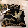 Comforter Comforter Set Queen Size Black Gold Pine And Crane Bedding Set 3D Vintage Chinoiserie Printing Bedding White Golden Bird Tree