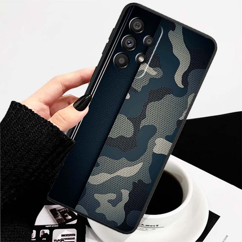 Creative Camouflage Pattern For Samsung A73 A72 A71 A55 A54 A53 A52 A51 A13 A22 A16 A15 A12 A14 A26 A07 5G Black Phone Case