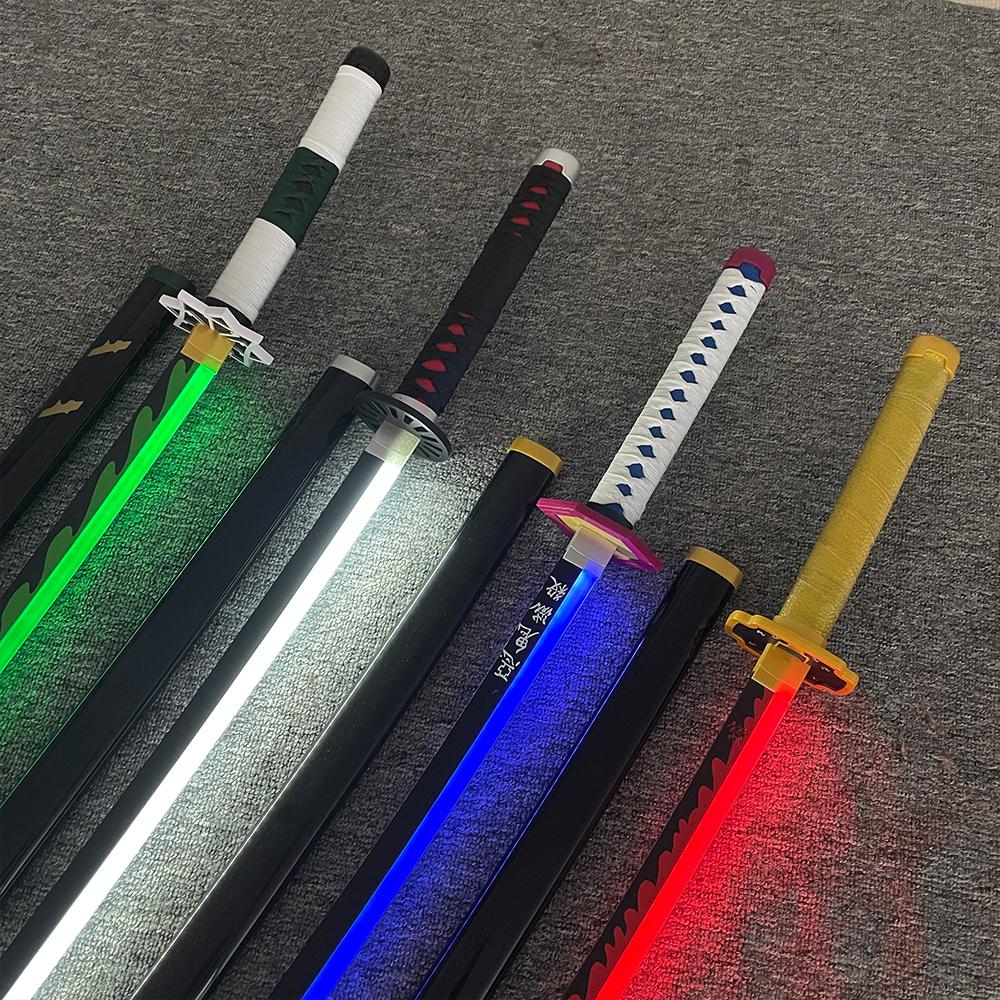 31/40inch Demon Slayer Katana Luminous Sword LED Light Kyoujurou Anime Cosplay Prop Real Japanese Katana Samurai Lightsabre Toy