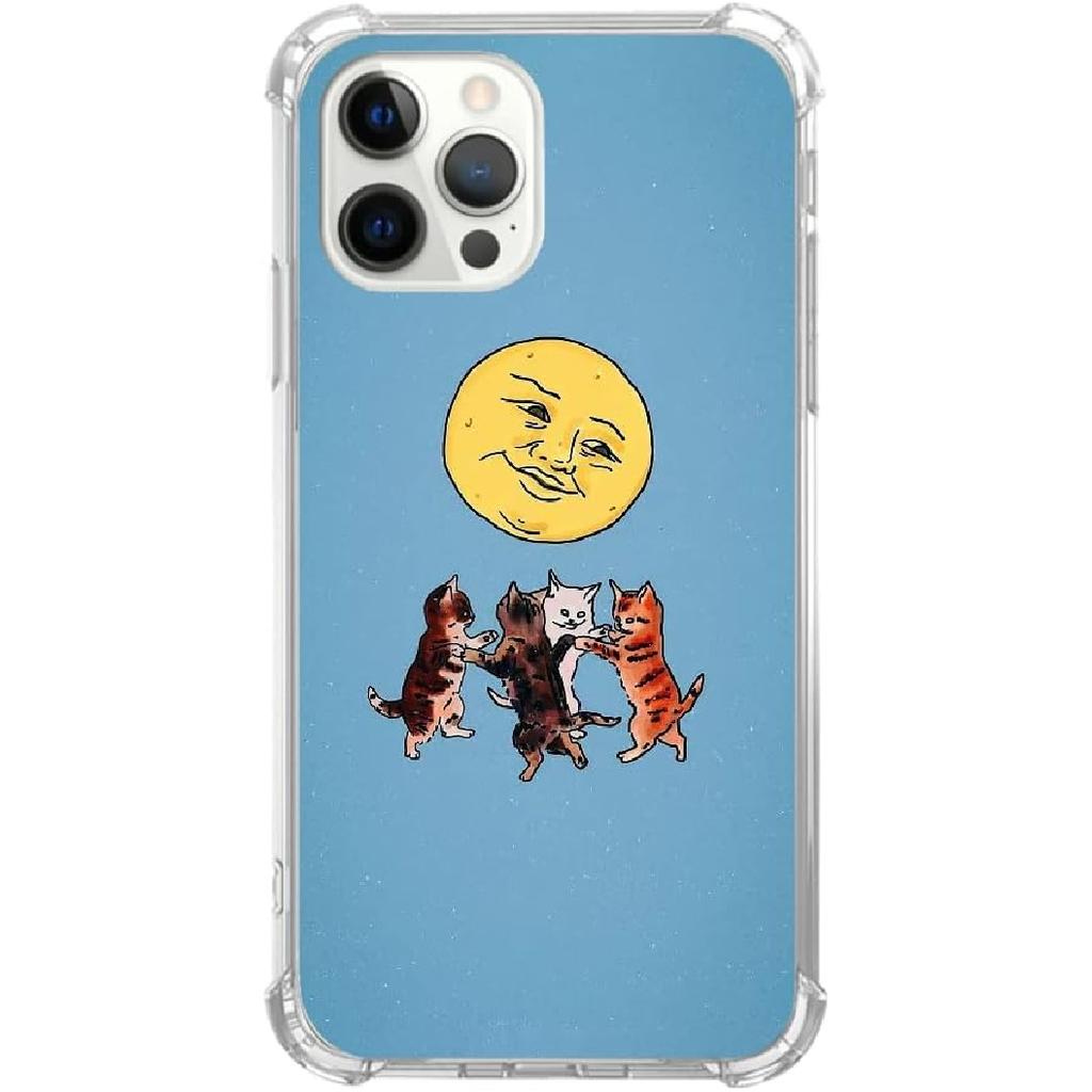 Hippie Moon and Cats Case Compatible with iPhone 13 Pro, Dancing Cats Phone Case for iPhone 13 Pro, Cool TPU Protective Phone Case Cover