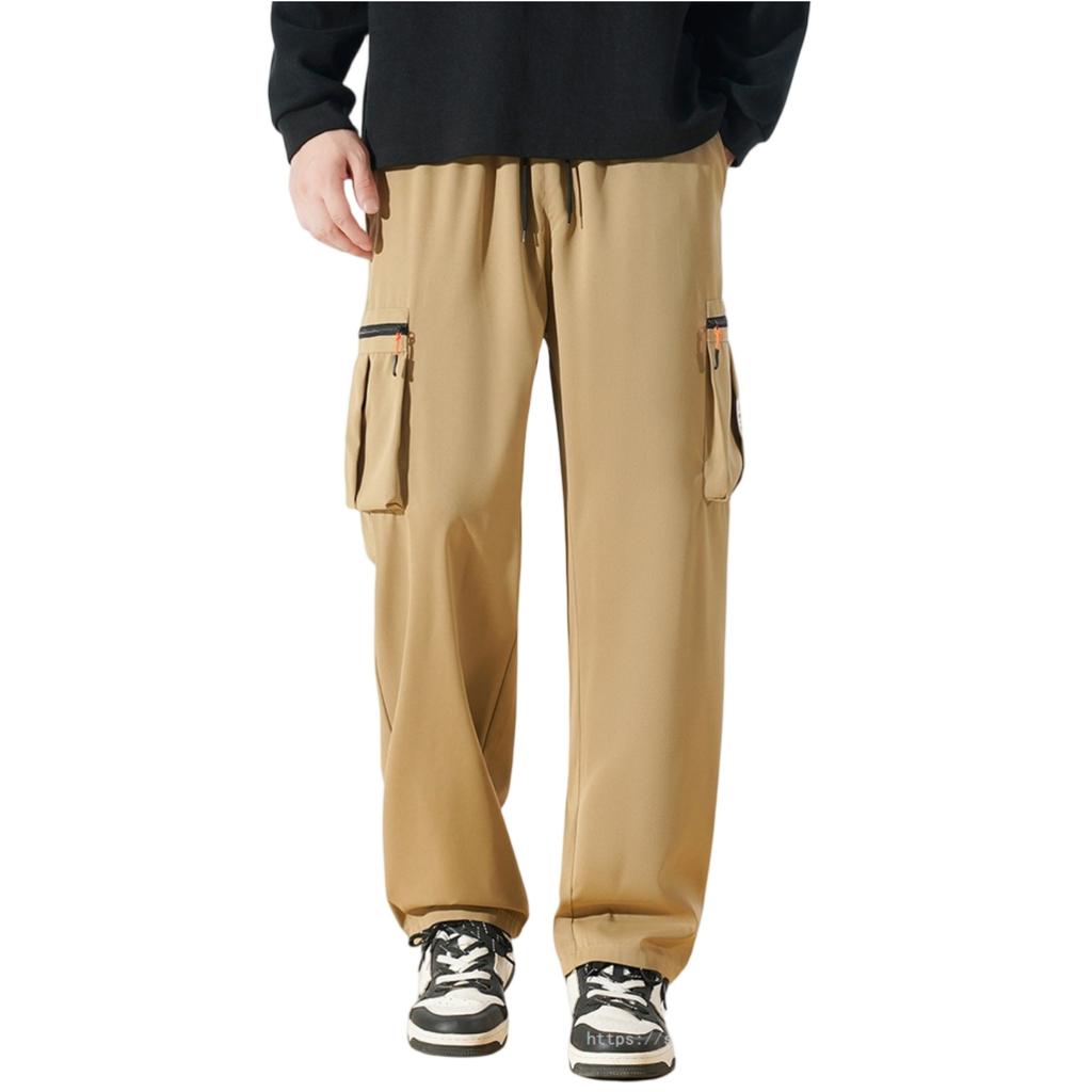 Men Lightweight Breathable Multi Pocket Sports Casual Cargo Pants Loose Fit Drawstring Waistband Utility Trousers for Outdoor Daily Wear
