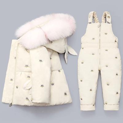 -30° Kinderbaby Dikker Warme tweedelige pakken Gedrukte casual capuchonjas en jumpsuit Zachte sets
