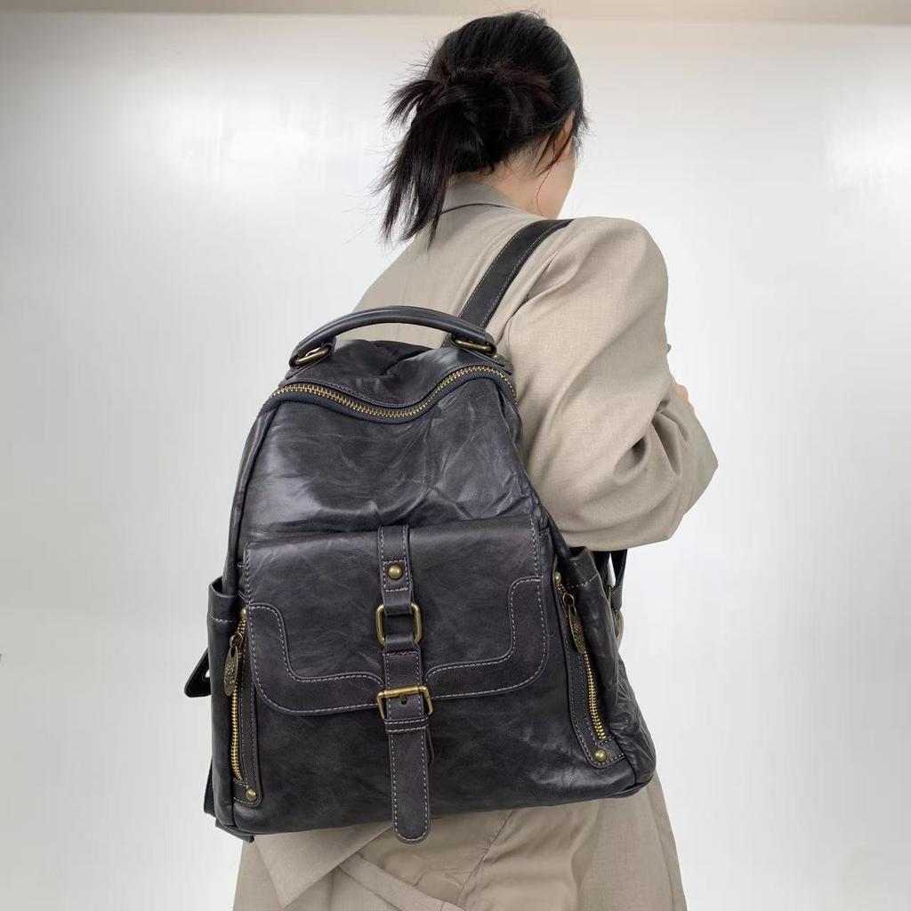 Women'S Pleated Vintage Maillard Backpack Large Capacity Millennium Spice Girls Shoulder Bag