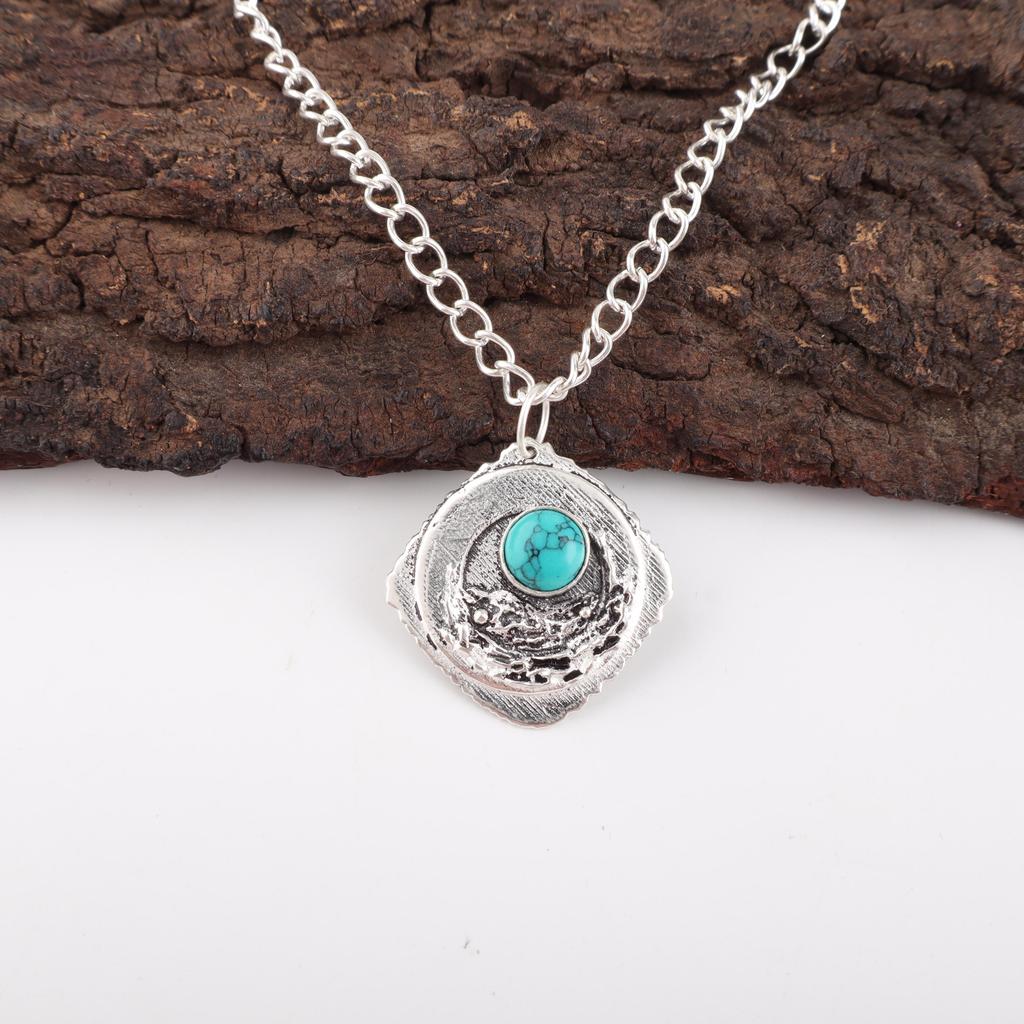 Megnasite Türkis Edelsteinschmuck, 925 Massiv Sterling Silber Anhänger, Handgefertigter Silberanhänger für Hochzeitsgeschenk