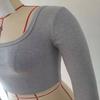 Womens Square Neck Ribbed Knit Long Sleeve Crop Top Casual Solid Color Fitted Blouse
