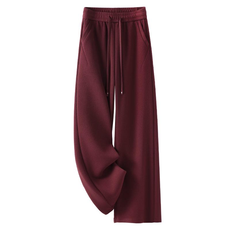 Women's Pink Tweed Wide-Leg Pants, Autumn/Winter 2024 Style, High-Waisted, Draped Straight-Leg, Casual Winter Glutinous Rice Design