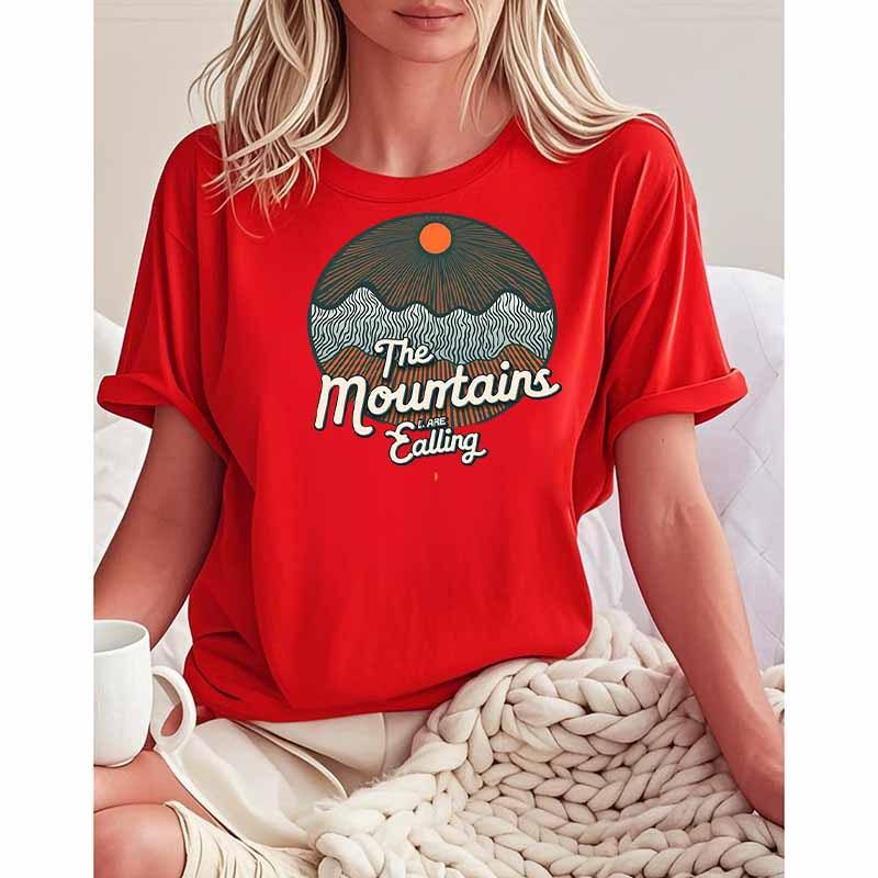 Polyester 100% The New Short-sleeved T-shirt of The Mountains Are Calling Graphic T Shirts Aesthetic Women Clothes Harajuku