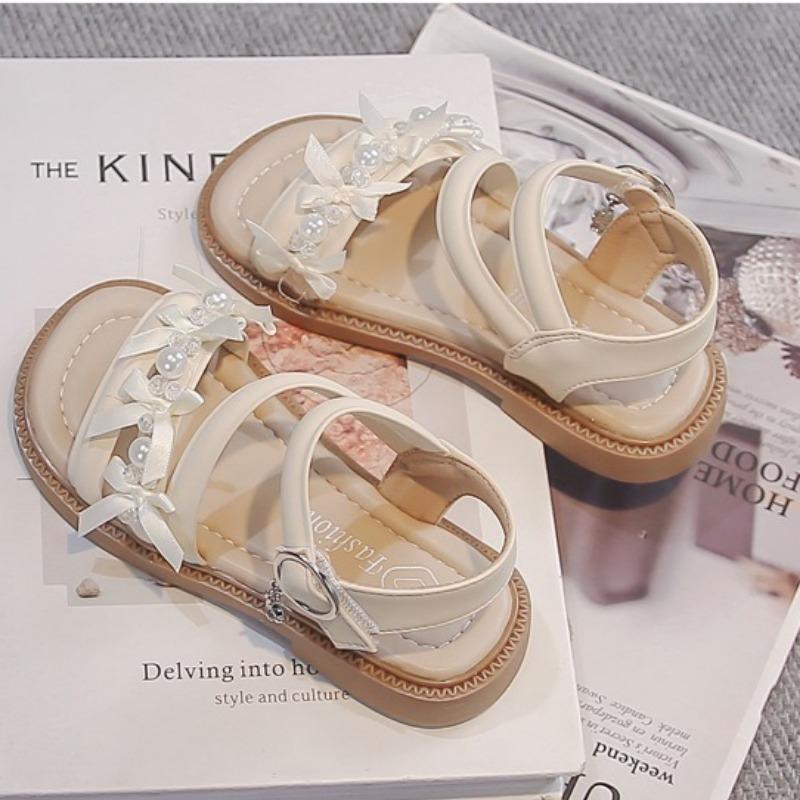 Girls Pearl Sandals Comfort Non-Slip Beach Shoes Hook & Loop Princess Sweet Beach Sandals