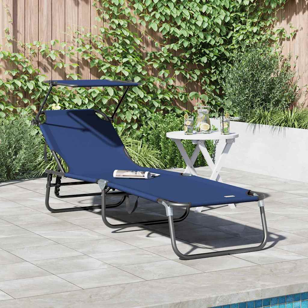 Folding Sun Lounger Blue 190 X 57 X 81 Cm Oxford Fabric