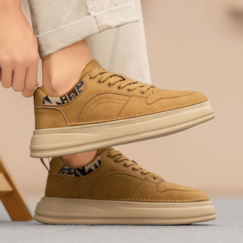 Retro style low-top thick-soled cushioning leather sneakers outdoor street casual board shoes