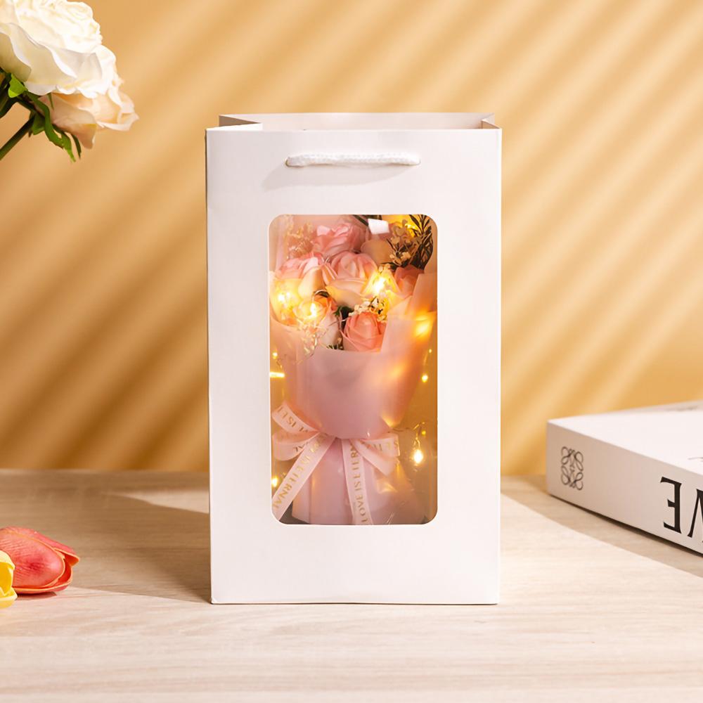 Eternal Rose LED Light Acrylic Cover Flower Valentines Day Gift Wedding Party Decor Artificial Rose Flowers Light Christmas Part