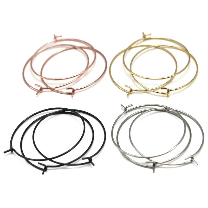 20pcs Stainless Steel Black Gold Color Hoop Earrings Findings Big Circle Ear Wire Earrings Clasp For DIY Jewelry Making Supplies