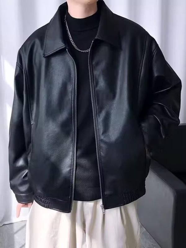 Giacca da moto unisex di alta gamma in pelle PU - Streetwear Primavera/Autunno, Vestibilità Larga