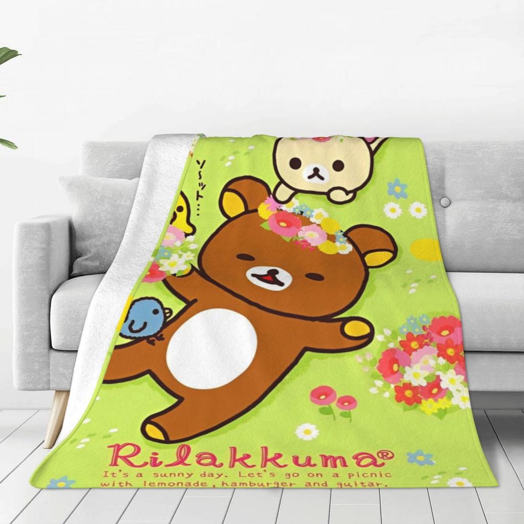 Cartoon Rilakkuma Anime Girls Blanket Super Soft Novelty Plush Throw Blanket For Home Decor Travel Flannel Bedspread Bed Cover