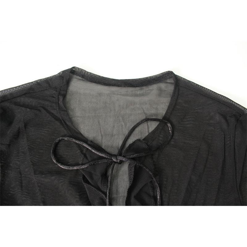 Sexy Stil Damen Mesh Spitze Halber Cardigan Langärmlig Holzohr Kante Perspektive Modekleid