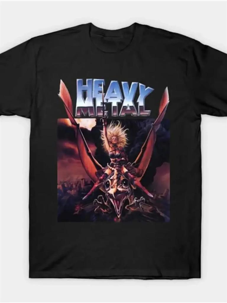 Heavy Metal Dragon Rider Tshirt  Retro Scifi Fantasy Anime Graphic Tee With Dragon Rider Art  Heavy Metal Loose Fit Black