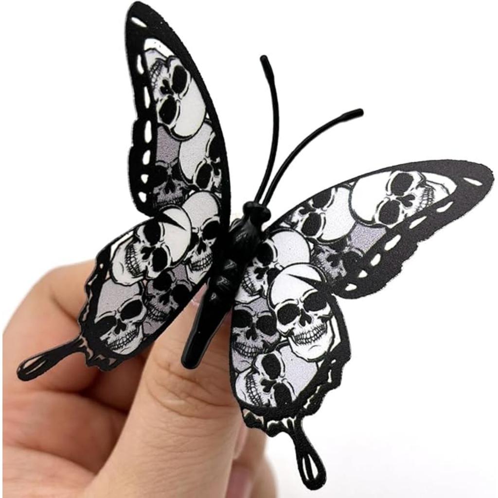 12pcs 3D Halloween Butterfly Wall Sticker with Skull Design Wall Butterfly Decorations Halloween Decor Room Stickers Butterfly Baby Shower Decorations