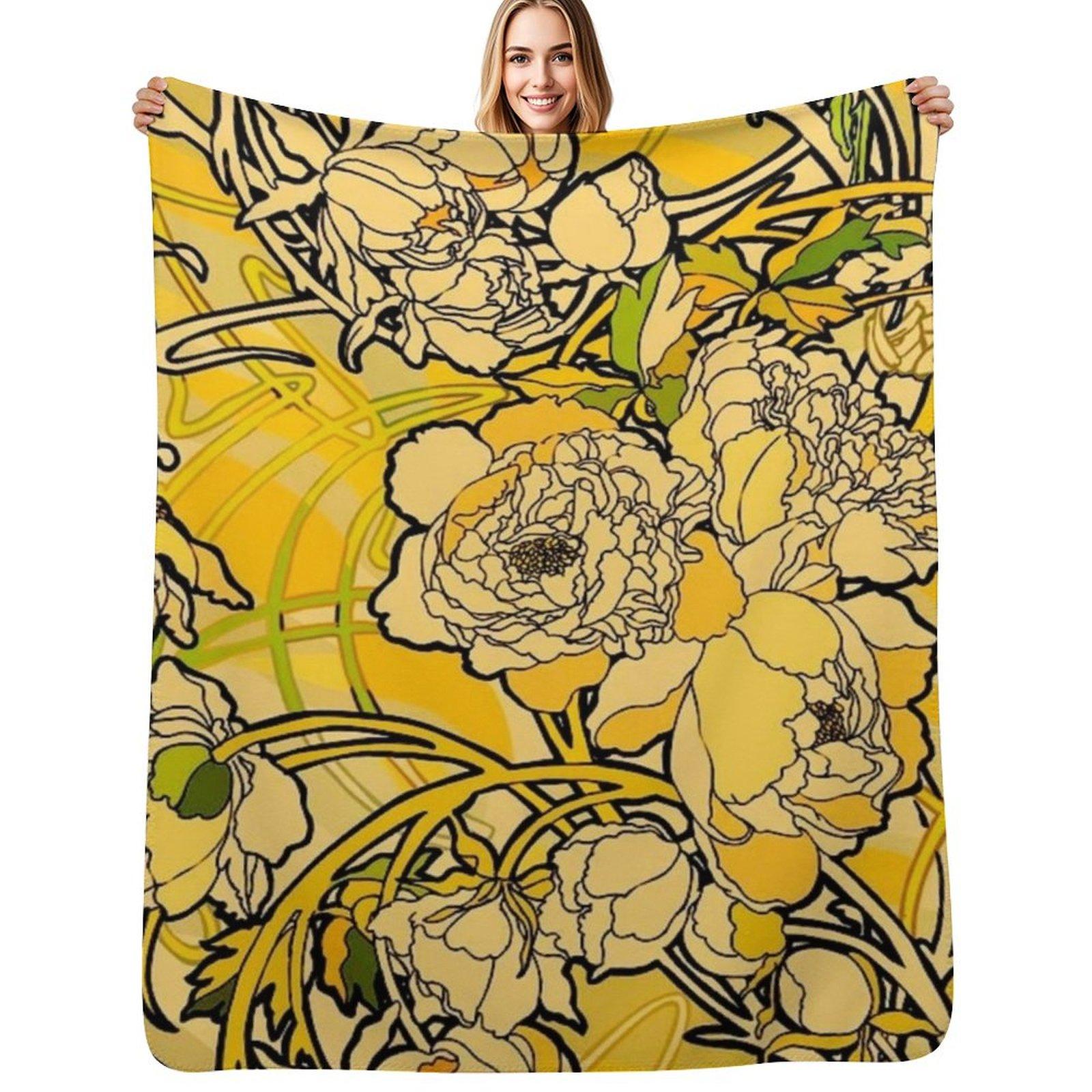 Alphonse Mucha - Flowers, (1860-1939),No,04. Throw Blanket Stain Resistant Cozy Warm Blanket Size: 75*100cm, Weight: 230 GSM