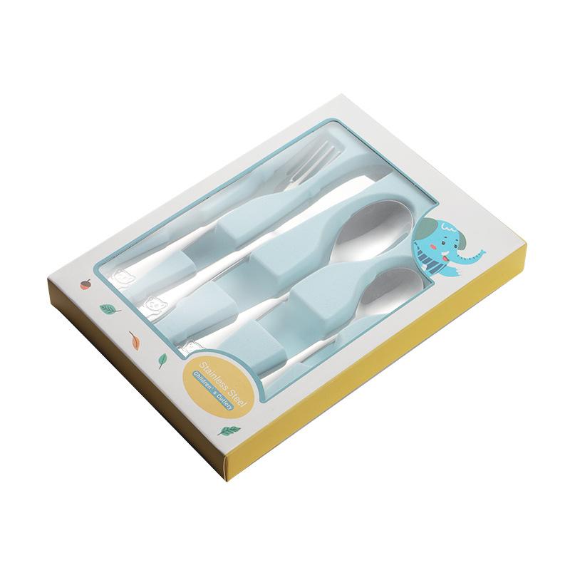 304 Stainless Steel Cartoon Children's Knives, Forks and Spoons Gift Box with Mother and Baby Tableware Dinosaur Bear Western Food