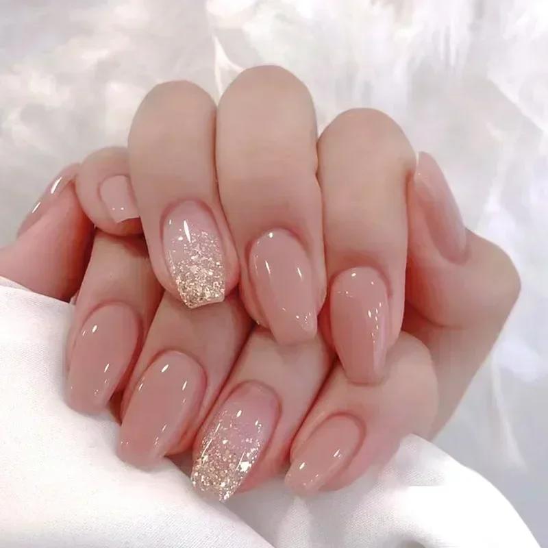Set di 24 Unghie Balletto Corte Sfumate con Design Unghie Finte Semplici Bianche Unghie Finte a Bara Unghie Press-on Unghie Finte a Copertura Totale