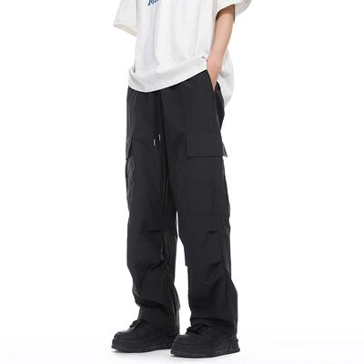 2024 İlkbahar Yaz Moda Kargo Pantolon Erkek Düz Renk Elastik Bel Geniş Bacak Rahat Erkek Pantolon Büyük Boy Bol Pantolon Kadınlar İçin