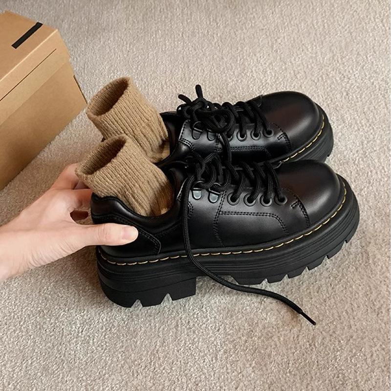 Grape mother autumn and winter new thick-soled small leather shoes for women to wear high-end British style loafers for small women