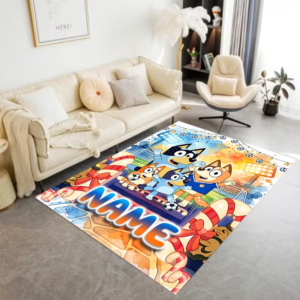 Football Fun Bluey Customize Your Name Area Rug Design for Hallway Bedrooms Entryway Study room Antislip Carpet Anime Office Decor Wedding Party Gift