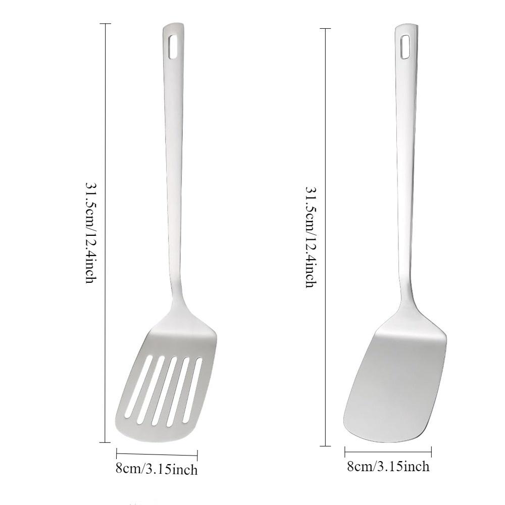 2pack Spatulas Set Stainless Steel Silver Slotted Turner and Solid Turner BBQ Spatulas Cooking Utensils for Fish, Eggs, Pancakes