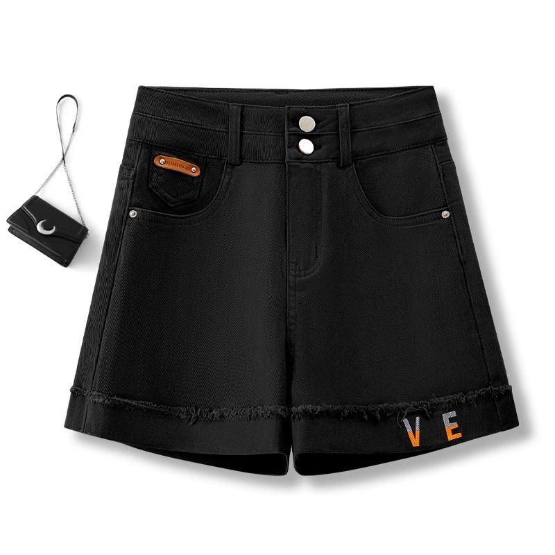 

Женские джинсовые шорты А-силуэта с высокой посадкой 2025: Готов к лету, Тонкий, Универсальный, Повседневный, Широкие брюки с манжетами XL (115-125 lbs)