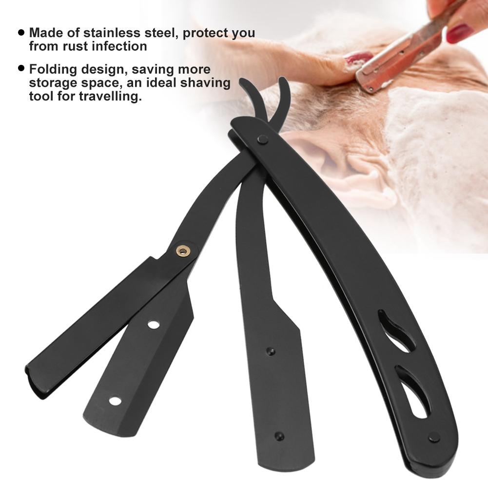 Professional Folding Straight Razor Holder Stainless Steel Beard Shaver Holder Hair Removal Tool Black