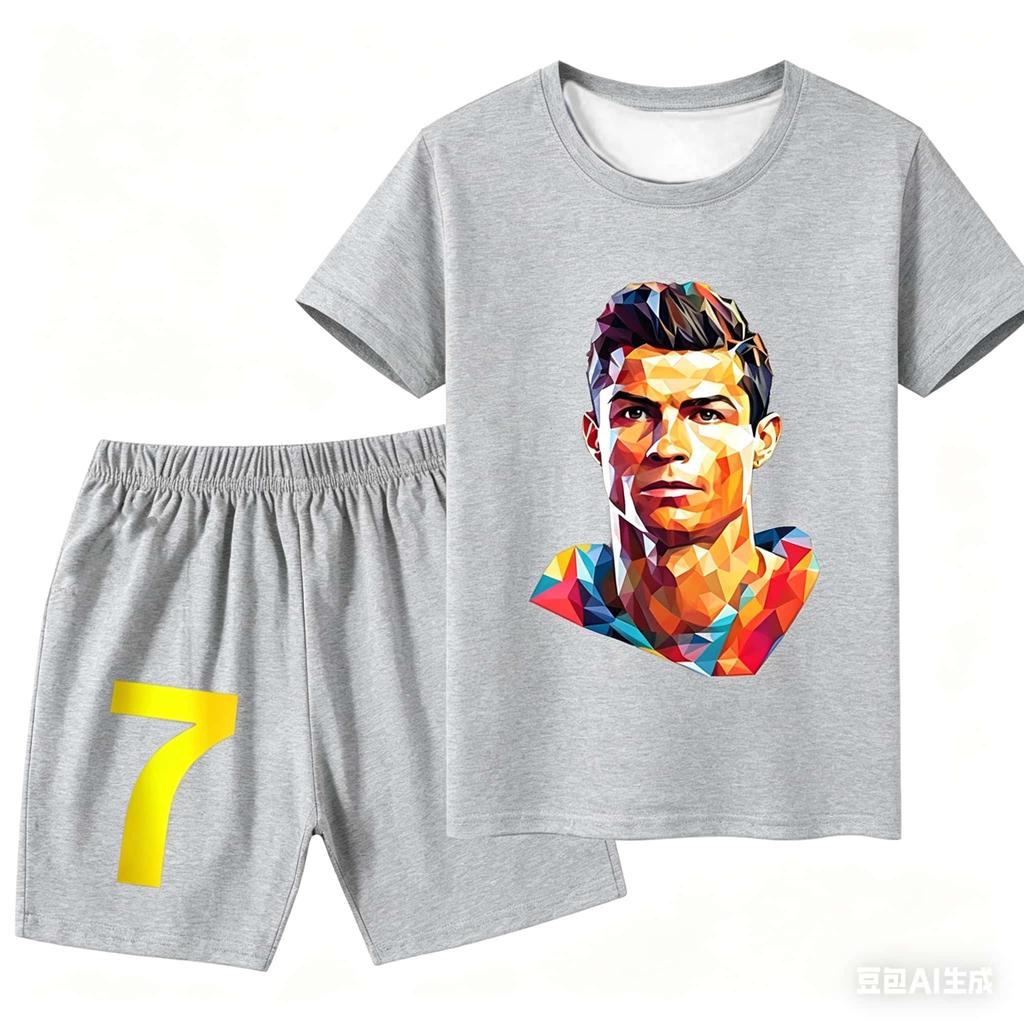 Letní novinka #7 Ronaldo Fotbalový dres Scooer Star 3D potisk Krátký rukáv Tričko+Šortky Set Venkovní sportovní oblečení Rodinná dětská trička