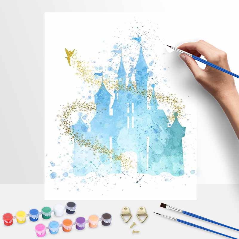 Disney watercolor fairy castle paint by numbers painting kit handmade diy home decor gifts wall art canvas for adults unique craft set