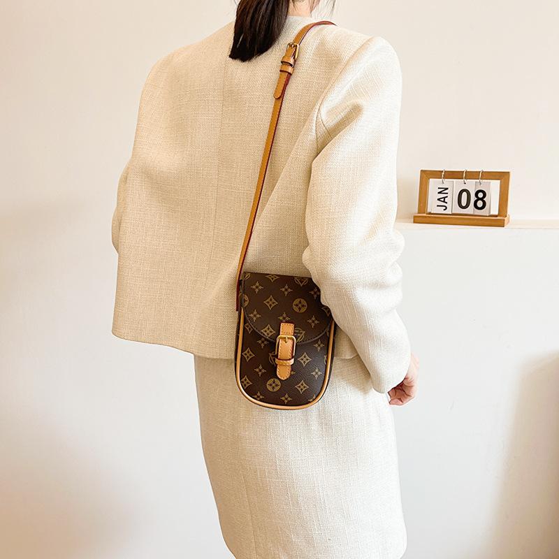 Exquisite Mobile Phone Bag Women's New High-end Printed Shoulder Bag Retro Versatile Small Square Bag Trendy Messenger Bag