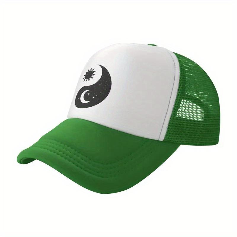 Yin Yang Sonne Mond Grafik Trucker Cap Grün Weiß Verstellbar Unisex Baseballkappe Lässig Outdoor