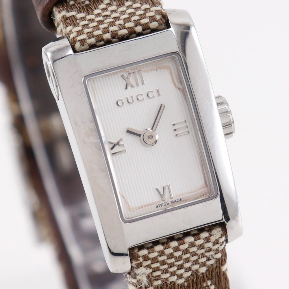 Gucci Watches 8600L WhiteDial Stainless Steel/GG Canvas Quartz Analog Display Women Used