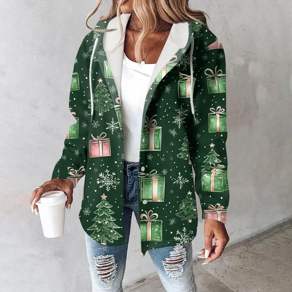 Damekåpe Casual Og Moteriktig Sammensatt Tykk Og Varm Trykt Hettejakke