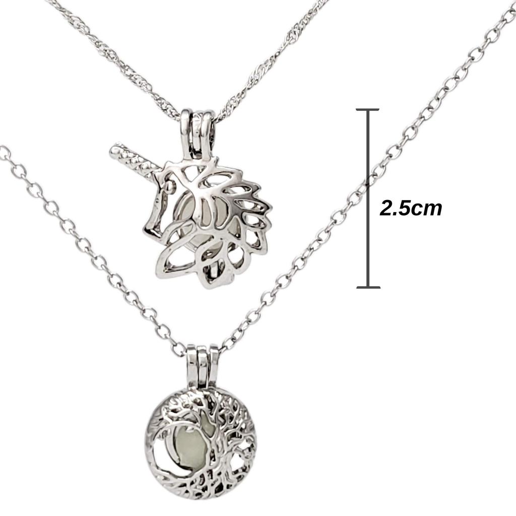 [jupica] Glow-in-the-Dark Necklace, Luminous and Phosphorescent Pendant, Fantasy 2-Piece Pair, Unicorn Horn, Forest Design
