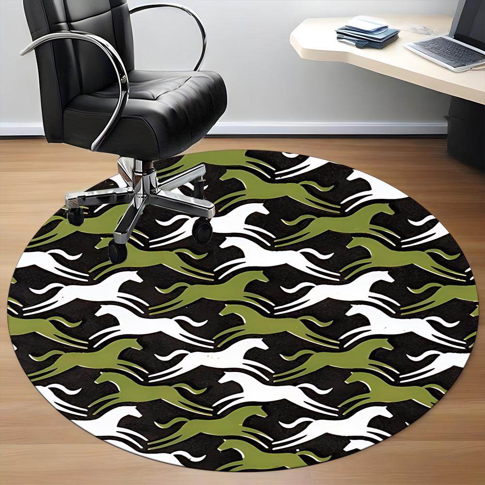 1pc Horse Camouflage Office Round Area Rug, Indoor Mat Suitable For Office, Under Office Chairs Bedroom Living Room Home Decor, Room Deco