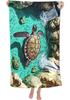 Tropical Sea Turtle Beach Towel Set Ocean Life Nautical Bathroom Decor Home Summer Vacation Art Printed Towel