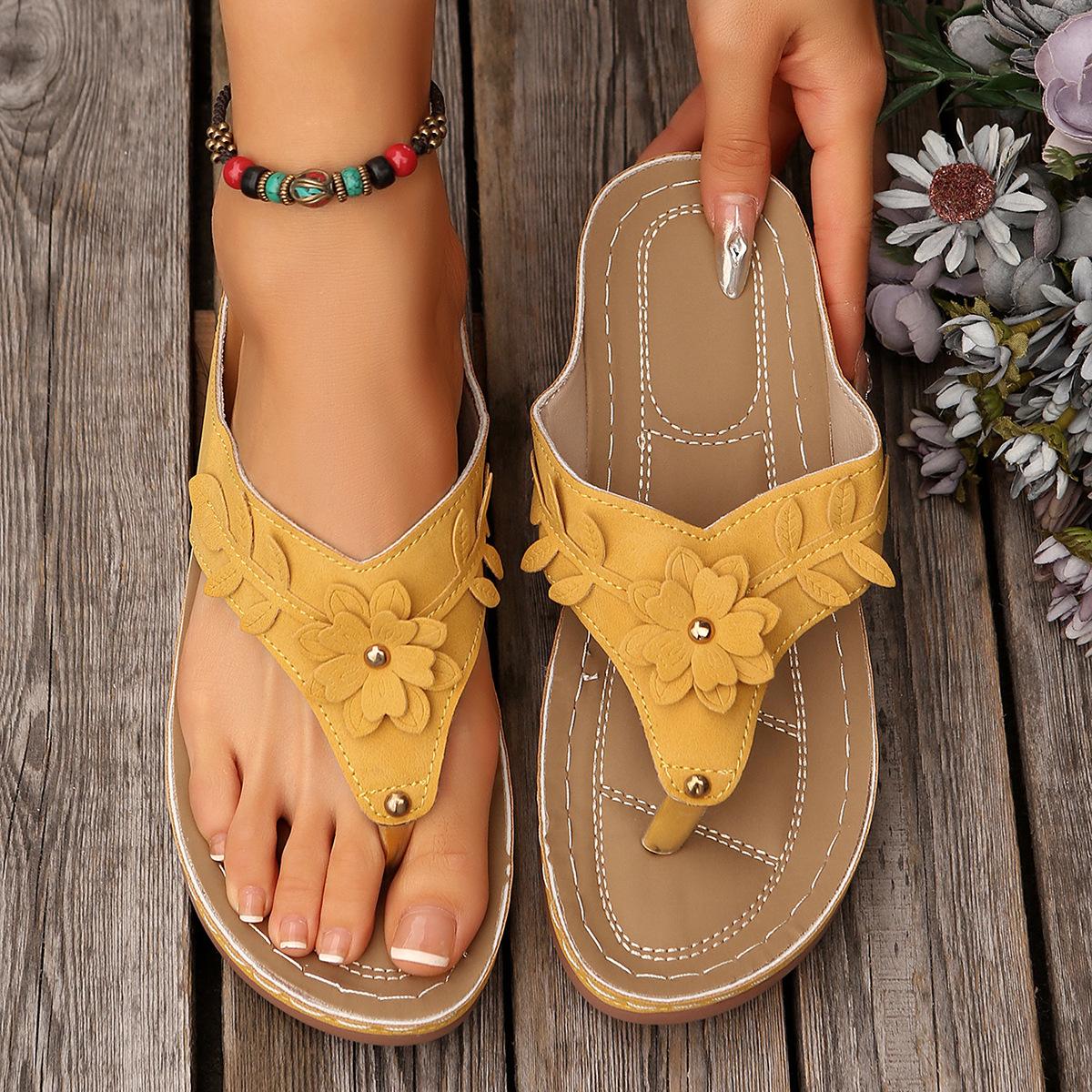 

Large Size Thick-soled Herringbone Thong Slippers For Women, Wedge Heel Fish Mouth Slippers 43 жовтий