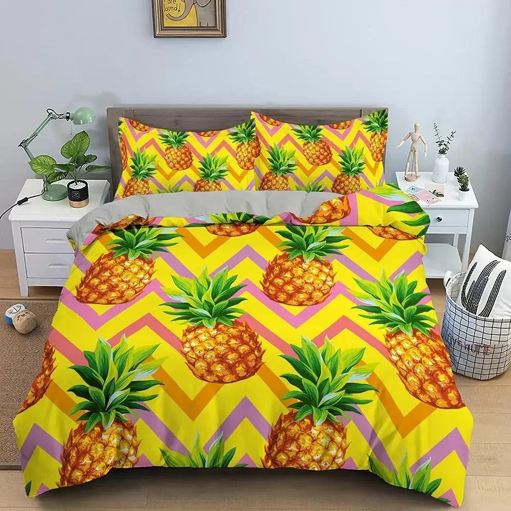 Cartoon Pineapple Duvet Cover Cute Tropical Fruit Pineapple Bedding Set Twin for Girl Teen Delicious Summer Food Comforter Cover